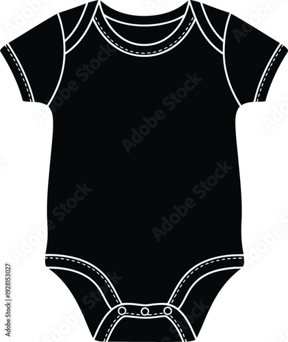 Black baby bodysuit flat lay silhouette graphic for newborns