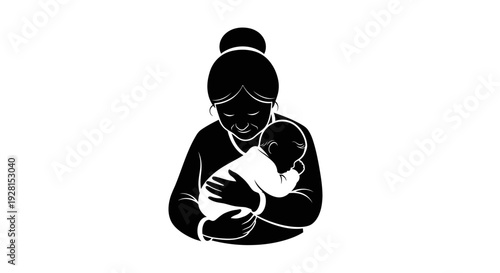 Mother holding baby in her arms tenderly and lovingly.
