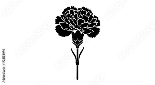 Black silhouette of a flower with detailed petals and stem.