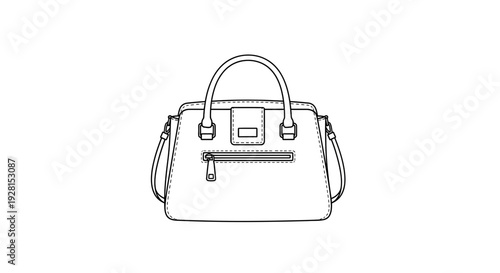 Simple black and white handbag illustration with handle and zipper.