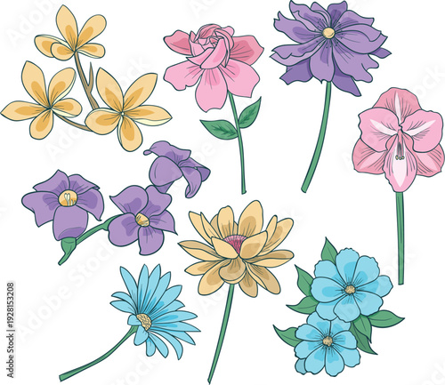 Decorative summer petals and buds for bright floral pattern design vector