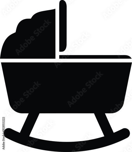 Baby bassinet or cradle icon, black silhouette of a baby bed, infancy and nursery concept