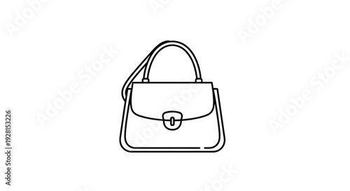 Simple line drawing of a women's handbag with strap and clasp.