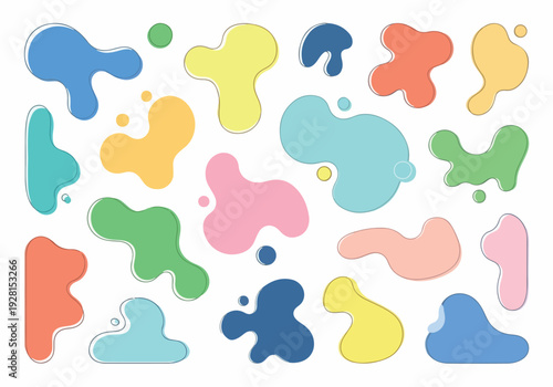 Abstract organic shapes in pastel colors, dynamic fluid blobs, modern graphic design elements for creative projects