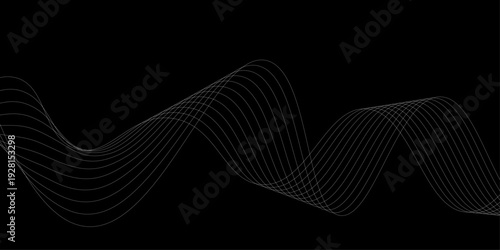 Modern Abstract Gray Flowing Wave Lines on Black Background Minimalist Vector Illustration for Creative Graphic Design.