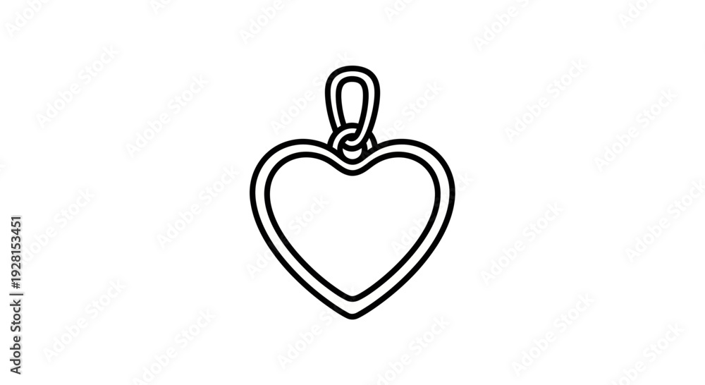 Obraz premium Simple black line drawing of a heart shaped pendant on white background.