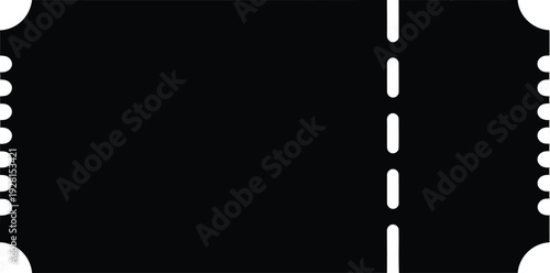 Black ticket stub with perforation line for events concerts or lotteries