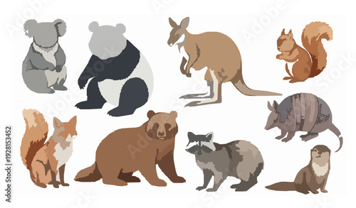 Watercolor Wild Mammals Illustration Set Isolated on White Background