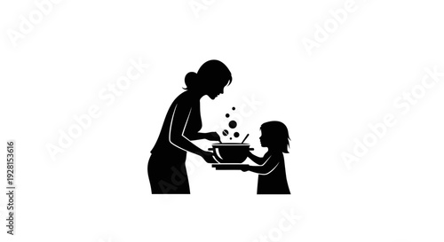 Mother and Child Sharing a Meal Together Silhouette.