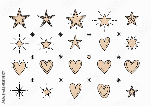 A Collection of Hand-Drawn Stars and Hearts in a Simple, Minimalist Style