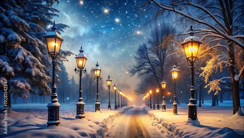 Wallpaper Mural Winter Night Background With Snow And Glowing Street Lights Torontodigital.ca