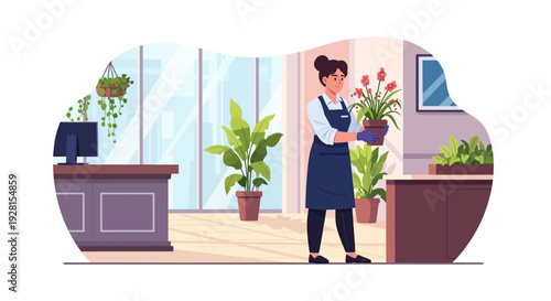 Florist Woman Arranging Flowers in Shop.