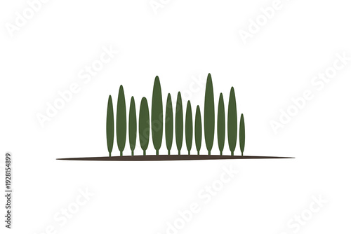 Serene landscape with green trees on brown soil isolated on transparent background