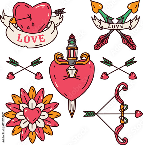 Old school tattoo flash heart and arrow illustration vector