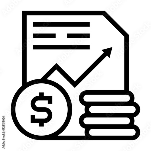 Icono de informe financiero. Reporte económico, análisis monetario, crecimiento rentable, gestión contable, rendimiento empresarial. Ilustración vectorial lineal