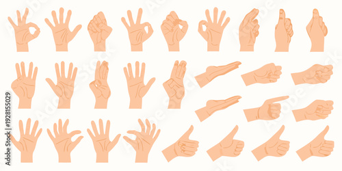 Collection of diverse hand gestures in a light peach color scheme