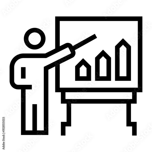 Icono de presentación de estadísticas. Análisis de datos, reporte empresarial, exposición profesional, visualización informativa, evaluación estratégica. Ilustración vectorial lineal