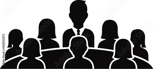 Business meeting with diverse group of people around table silhouette