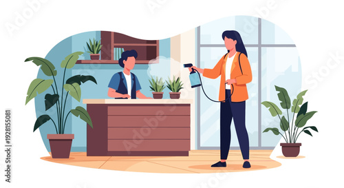 Woman Taking Selfie with Hairdresser in Salon.