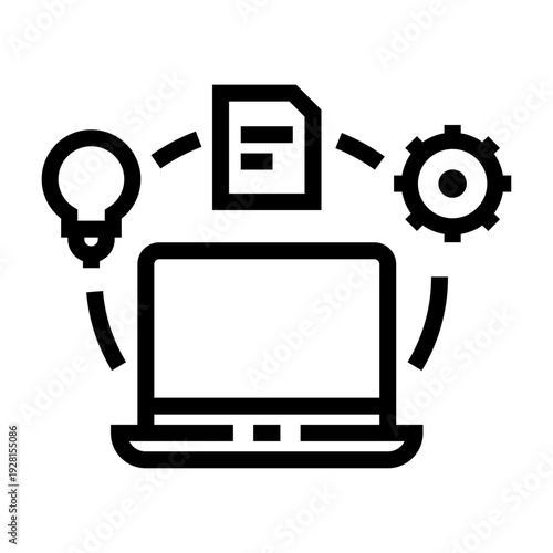 Icono de ecosistema digital. Integración tecnológica, entorno virtual, automatización empresarial, sistema interconectado, innovación online. Ilustración vectorial lineal