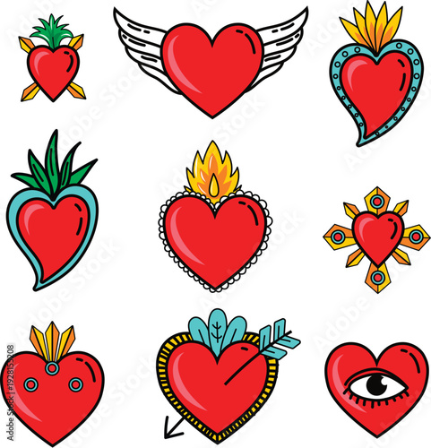 Sacred heart with dagger and cross arrows tattoo art vector