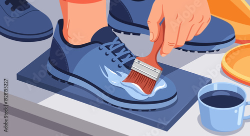 Person Applying Shoe Polish to Sneaker.