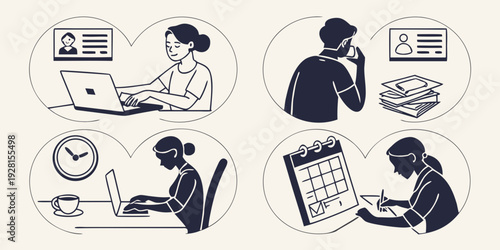 Diverse group of people engaged in various activities and professions. Vector