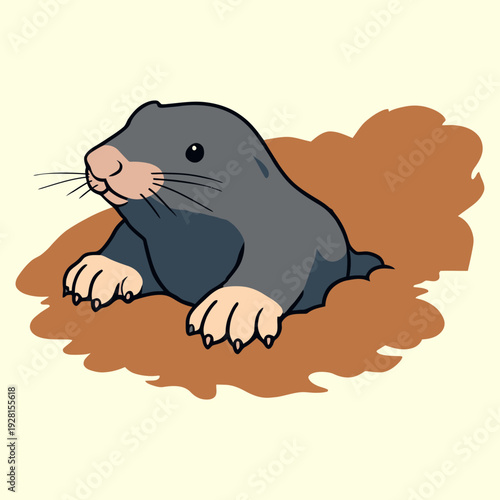 Mole Emerging from a Dirt Hole Flat Vector Illustration