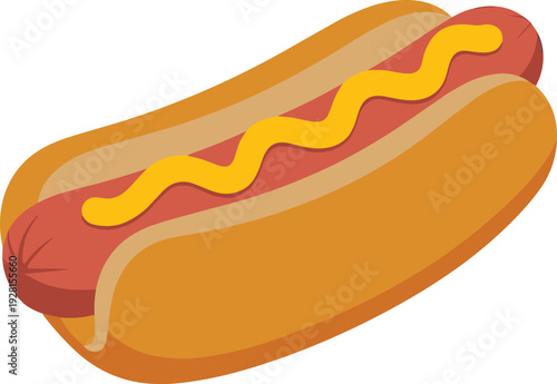 Isometric hot dog vector illustration with mustard and sesame bun detailed appetizing food art isolated on white