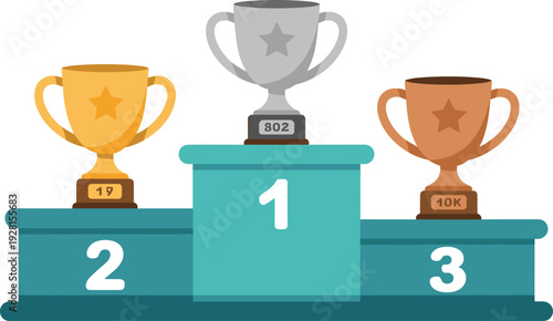 Minimalist winners podium vector icon with gold silver bronze trophies 1st 2nd 3rd place flat design isolated on white