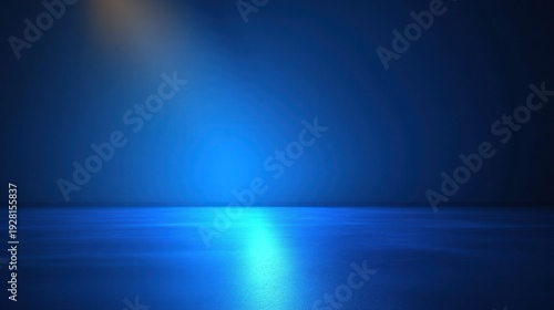 Dark blue studio, spotlight, smooth floor