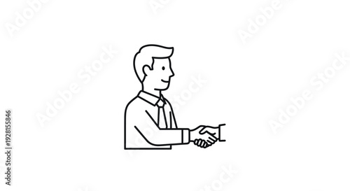 Man Shaking Hands Simple Line Drawing.