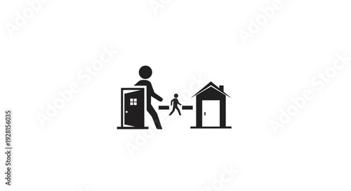 Man Walking with Child to School Door.