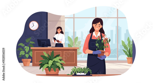 Woman Florist Holding Bouquet of Flowers.