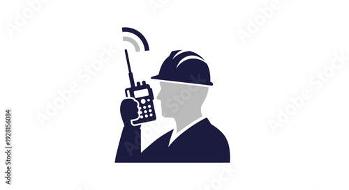 Man wearing hard hat holding radio.