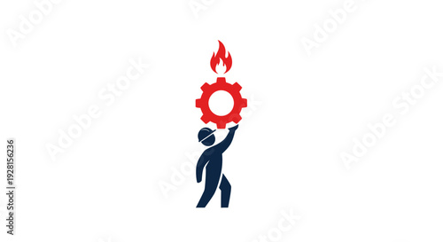 Man holding gear with flame on fire.