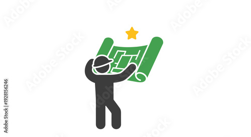 Man holding green blueprint plan.