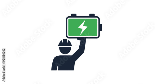 Man Holding Green Battery Symbol.