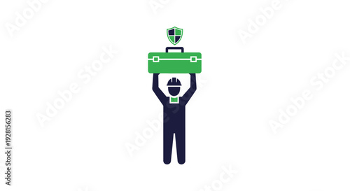 Man holding green briefcase up high.