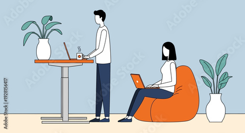 Man and Woman Working on Laptops Together 1.