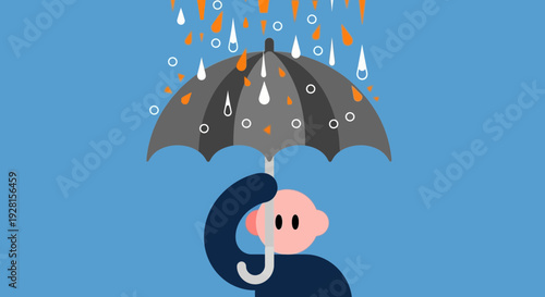 Man Holding Umbrella in Rainy Weather.