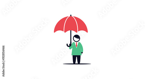 Man Holding Red Umbrella Alone.