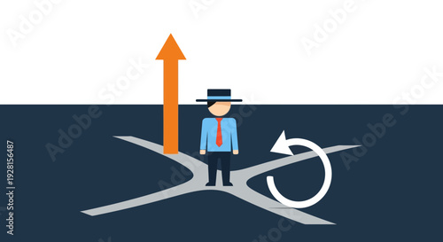 Man Standing on Scissors with Arrow Up.