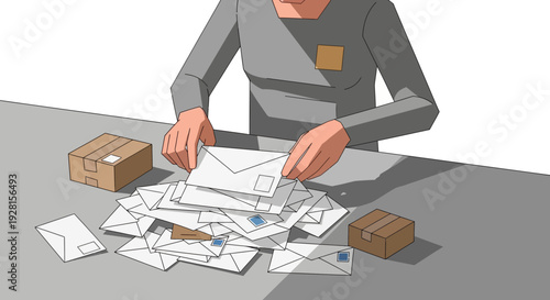 Man Sorting Through Letters and Envelopes.