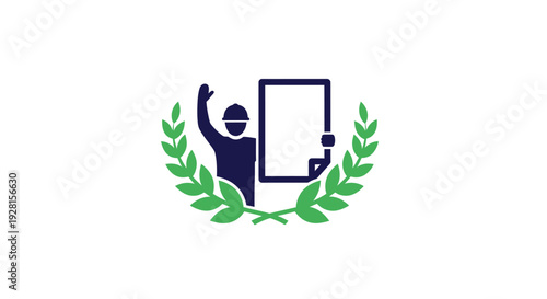 Man in helmet with raised arm.