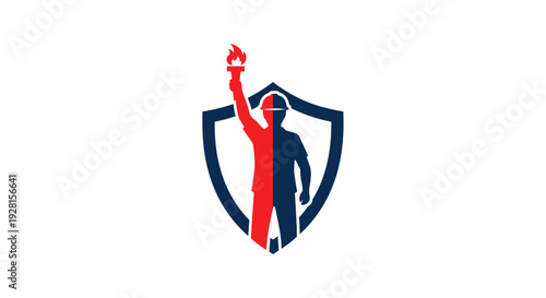 Man in shield logo design element.