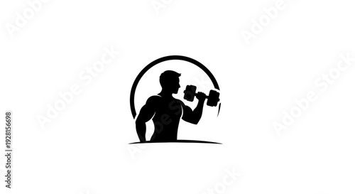 Man Lifting Dumbbell Silhouette Icon Fitness.