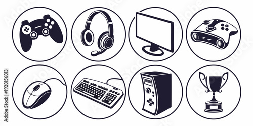 Assorted icons representing various activities and objects in a circular layout Vector