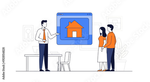 Real Estate Agent Showing House to Clients.