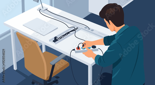 Man Working on Electronic Circuit Board.